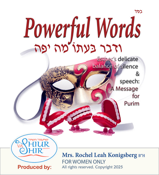 View the Yom Tov of Purim as a lesson in guarding one's speech, shmirat haloshon and the virtues of silence, portrayed by Queen Esther. A musical Torah lecture.