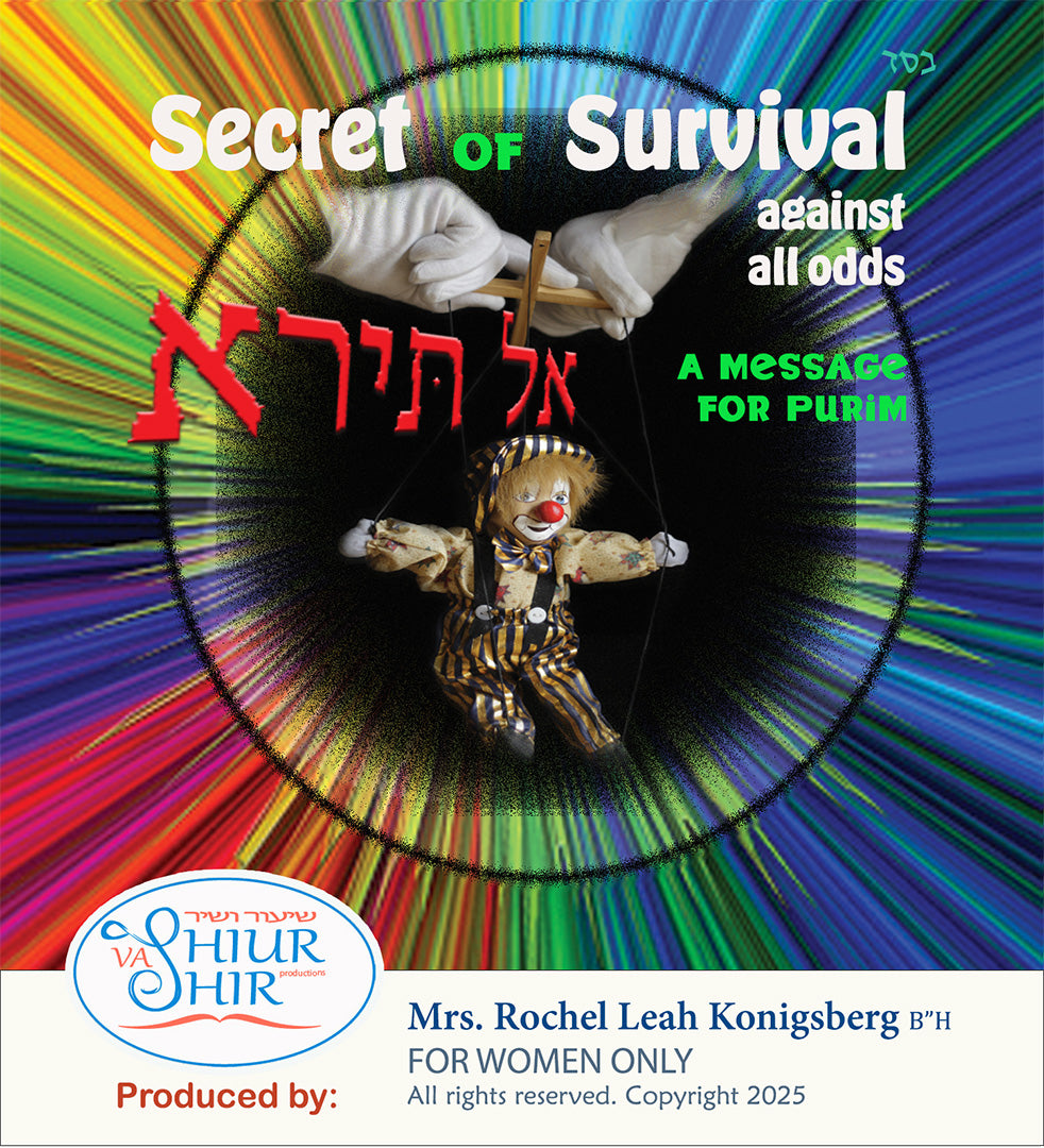 What is the miracle of Jewish survival? The Yom Tov of Purim and the lessons of Megilas Esther are our yearly inspiration to forge on with Hashem's help and protection. A musical Torah lecture for Jewish women.