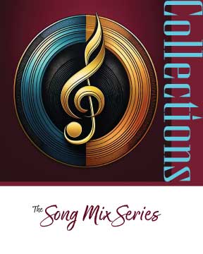 Logo with a golden music note design and 'Collections' text on a red and white background. Collection of Hebrew, English and Tefila hit songs culled from the Brochure Series. For Jewish women.